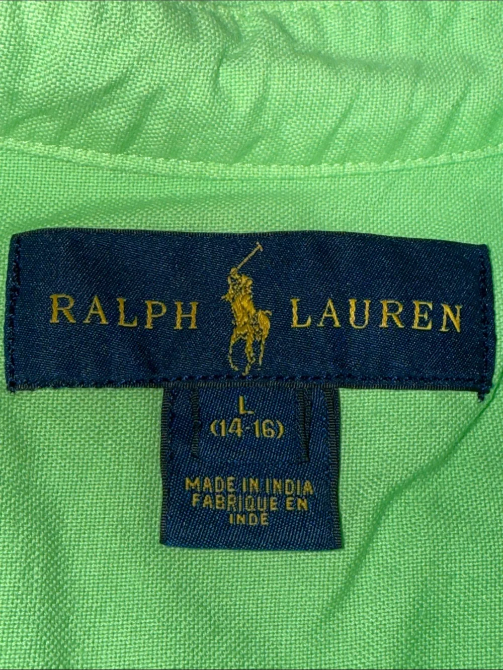 VINTAGE | Ralph Lauren Lime Short Sleeve Button Down Shirt Sz L (14-16)